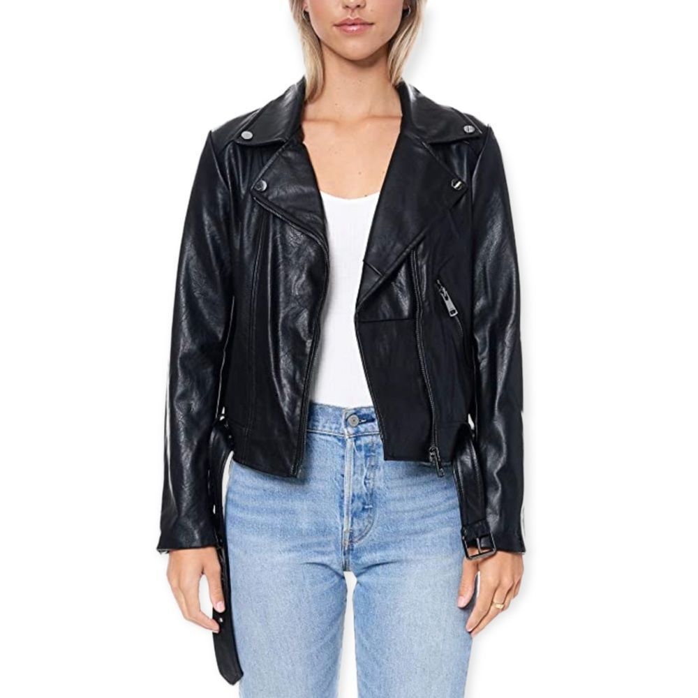 Elodie Vegan Leather Moto Jacket Black Women’s XS
